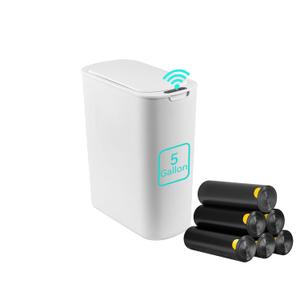 5 Gallon Motion Sensor Bathroom Trash Can Automatic Garbage Cans with Lid Touchless Smart Slim Plastic Trash Bin for Kitchen, Bedroom, Toilet, Office, Living Room (White)