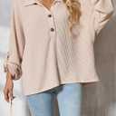 Astylish Women's Casual Blouses Button Down Business Batwing Tops Long Sleeve V Neck Ribbed Shirts 2025 Fall Outfit (M)
