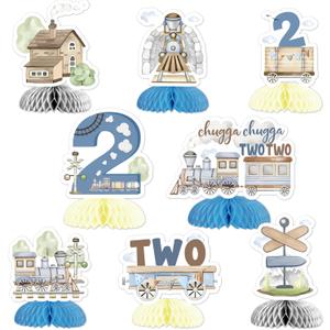 Train 2nd Birthday Decorations - Chugga Chugga Two Two Party Centerpieces, Honeycomb Railroad Crossing Theme Decor, Transportation Table Decor, Party Supply