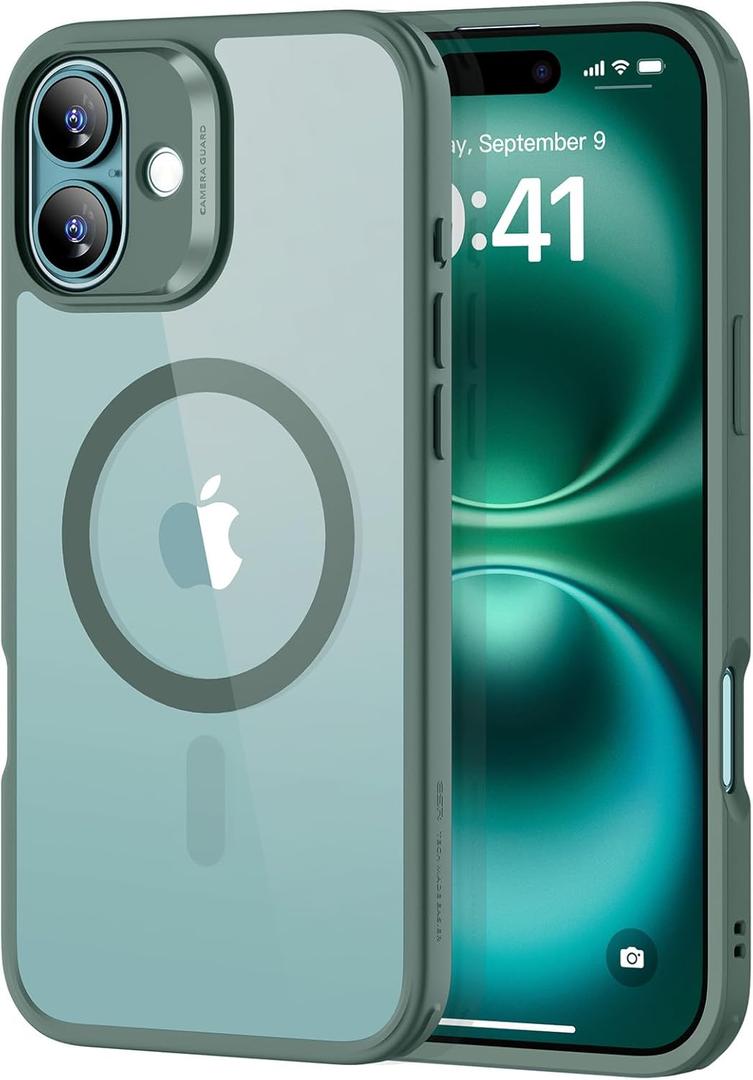 ESR for Phone 16 Case, Compatible with MagSafe, Shockof Military-Grade tection, Magnetic Phone Case for Phone 16, Classic Hybrid Case (HaloLock), Clear Green