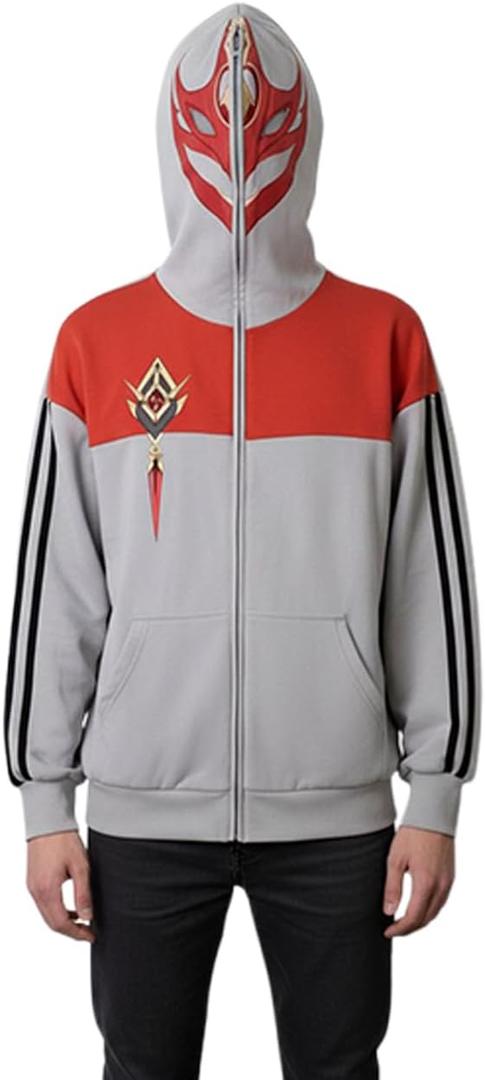 Cosfun Genshin Tartaglia Cosplay Hoodies Genshin Impact Hoodie Full Zip-up Hoodie Jacket FY0027 (Large, Gray)