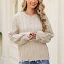 Women's Distressed Cable Knit Sweaters 2025 Oversized Casual Pullover Tops (Beige, M)