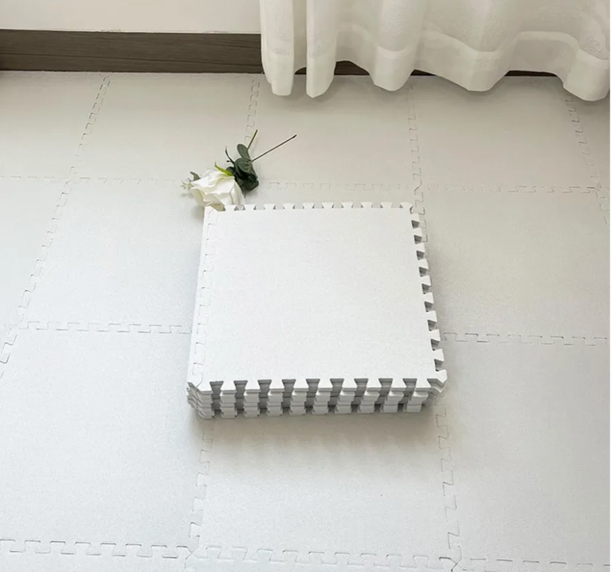 House Of Noa 4x8 " Play Mat, 8 Tiles , 16 Edge Pieces Pebble, Foam Floor Mat Interlocking Puzzle Mat, Home Carpet, Washable Linen Rug for Bedroom (White)