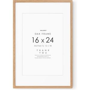 16x24 Wood Frame, Solid Oak 16x24 Poster Frames with Mat to 12x18(Openning Size is 11.7x17.7), Natural Oak 24x16 Frame, Set of 1