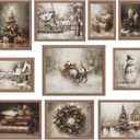 Whaline 10Pcs Christmas Vintage Wall Art Prints Retro Xmas Tree Santa Snowman Paper Posters Winter Rustic Picture Decoration For Party Gallery Living Room Office, Unframed