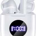 Bluetooth Headphones V5.3 Wireless Earbuds 50 Hrs Battery Life with Wireless Charging Case & LED Power Display Deep Bass IPX7 Waterproof Earphones Microphone Stereo Headset for iPhone & Android, White