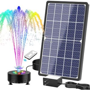 AISITIN 14W Rechargeable Solar Fountain with 4400mAh Battery, LED Colorful Lights, Remote Control & Superior Solar Glass Panels, DIY Solar Powered Water Fountain Pump for Bird Bath, Pond, Black 