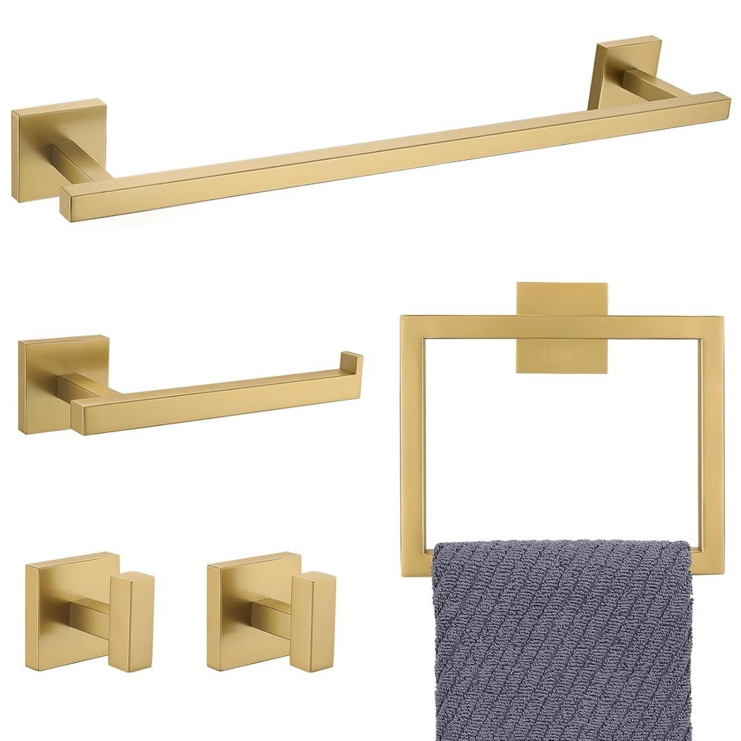 YACVCL Towel Bar Set, 5-Piece Brushed Gold Bathroom Hardware Set, Gold Bathroom Accessories Set, SUS304 Stainless Steel 23.6 Inch Towel Holder Towel Racks Set Wall Mounted