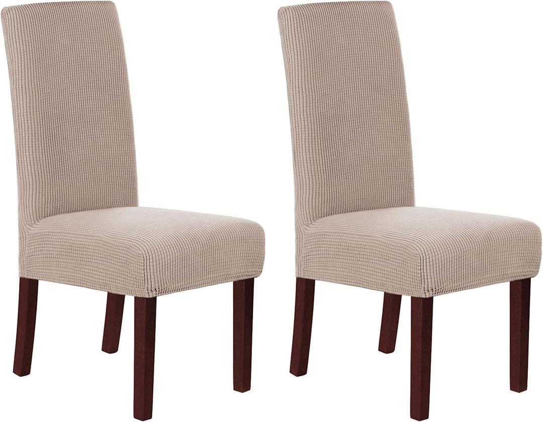 H.VERSAILTEX Stretch Dining Chair Covers Set of 2 Chair Covers for Dining Room Parsons Chair Slipcover Chair Protectors Covers Dining, Feature Textured Checked Jacquard Fabric, Sand
