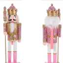 Pink Nutcracker Christmas Decor:12Inch Nutcracker Ornament King Soldier Figures Traditional Wooden Christmas Decorations for Shelves and Tables Tabletop Indoor Collectible Ornament
