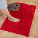 Red Bath Rugs for Bathroom, Soft Absorbent Chenille Bath Rugs Muddy Mat, 16x24 Inch Machine Wash Dry Bath Mats for Shower, Tub, Home Decor Accessories 1 Pack