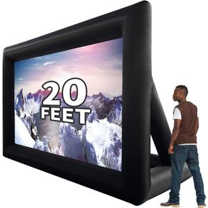 GYUEM 20 feet Inflatable Portable Projector Movie Screen - Huge Air-Blown Cinema Projection Screen Package with Rope, Blower, Tent Stakes - Front & Rear Projection, for Outdoor Party Backyard Pool Fun