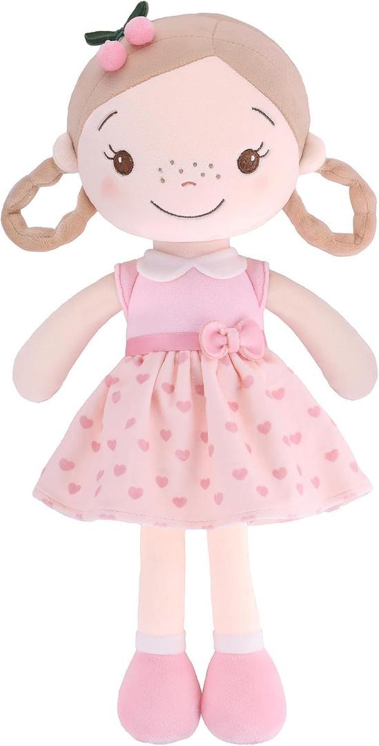 GAGAKU Soft Baby Doll Toys (16'') for Girls, My First Baby Rag Dolls for 1 Year Old Girl Birthday Gift Plush Doll Toys Machine Washable Baby Doll for Toddler Kids Infants - Cherry Girl