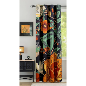 Black Boho Floral 100% Blackout Curtains for Bedroom 96 inch Long 1 Panel Butterfly Botanical Black Out Curtains for Living Room Grommet Thermal Insulated Room Darkening Window Drapes,52Wx96L