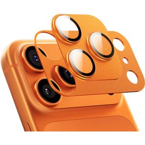 MAGIC JOHN for iPhone 17 Pro Max Camera Lens Protector 6.9'', HD Clear, Magnetic Tempered-Glass Lens Film, Ultra-Tough, Anti-Scratch, Case Friendly, 2 Pack, Orange