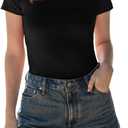BAMBOO COOL Women's Skin-Tight Soft T-Shirts Short Sleeve Slim Fit Tops for Women Cute Basic Tees (Large, Black)