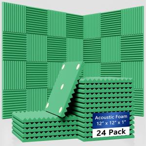 24 Pack Sound Proof Foam Panels | 1"12"12" Quick-Recovery Soundproof Wall Panels | High Density Sound Dampening Panels for Home Studio | With Adhesive Stickers 120PCS (Green)