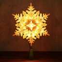 Brizled Lighted Tree Topper, 9.25 Gold Glitters Plated Snowflake Christmas Tree Topper with 20 Count Warm White Lights, UL Listed Plugin Xmas Treetop for Xmas Home Holiday Decorations