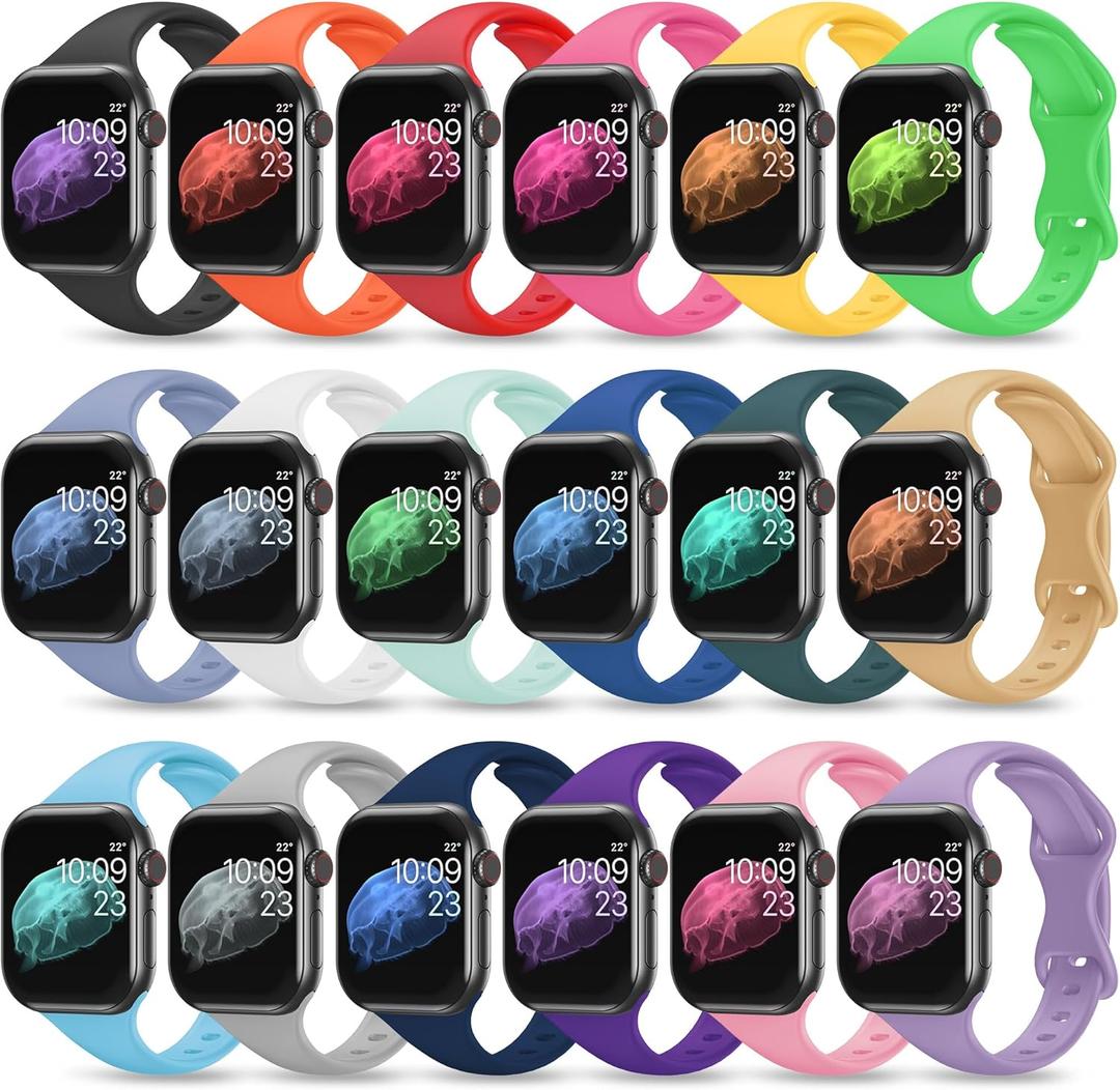 18 Pack Slim Bands Compatible with Apple Watch Band 49mm 46mm 45mm 44mm 42mm 41mm 40mm 38mm for Women Men, Sport Silicone Thin Narrow Strap for iWatch Series Ultra 11 10 9 8 SE 7 6 5 4 3 2 1