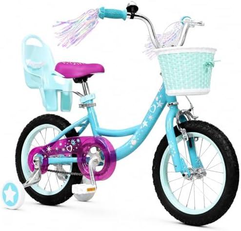 Yventix 14 16 Inch Kids Bike Girls Toddle Bicycle Ages 3-7 Training Wheels | High Carbon Steel Frame, Training Wheels, Basket, Doll Seat, Hand & Coaster Brakes, Chain Guard, Adjustable Seat & Handlebar
