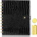 PU Leather 8.5*11in Discbound Cover And Disc Set with 11 Pcs Discbound Discs 1in Disc Bound Notebook Accessories Discbound Planner Cover Notebook Planner System For Office(Not Including Book) ((Black)