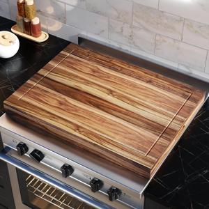 Noodle Board Stove Cover Cutting Board with Handle - Stove Top Cover with Care Brush FSC Certified - Multiuse Gas Stove Cover Board for Serving Chopping Decorating, 30x22(Outer) / 28.5x20.5(Inner)