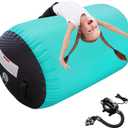 Gymnastics Tumbling Equipment Inflatable Air Barrel Tumbler Roller Backbend Trainer with Pump for Cheerleading, Yoga, Stretching & Home Gym Training (39.37inch*23.6inch, Green+Black)