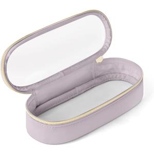 Clear Travel Makeup Brush Holder, Leather Makeup Brush Toiletry Bag, Portable Cosmetic Brush Case, Transparent Waterproof Makeup Brush Storage Bag, Purple (Small)