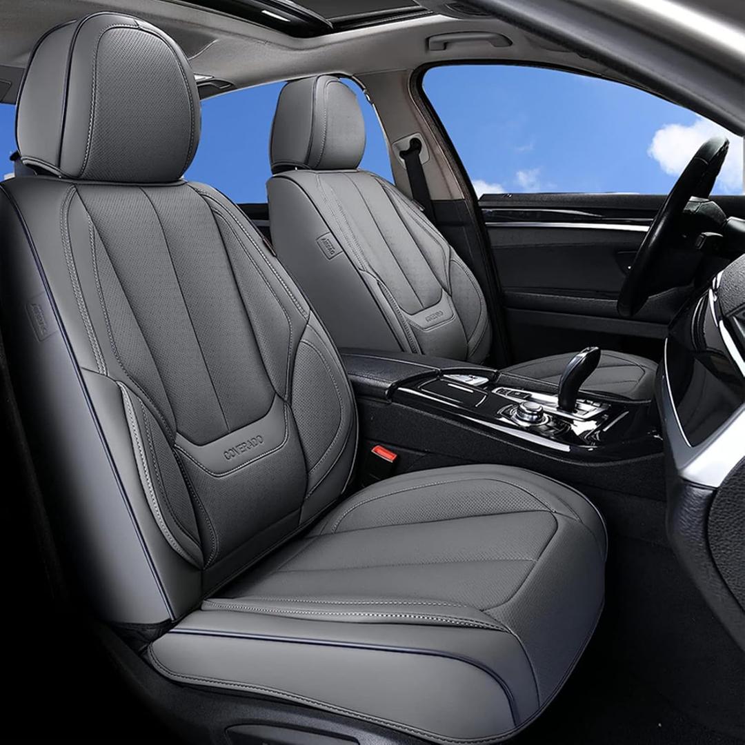Coverado Seat Covers, Car Seat Covers Front Seats, Car Seat Cover, Car Seat Protector Waterproof, Car Seat Cushion Nappa Leather, Gray Seat Covers Carseat Cover Universal Fit for Most Cars