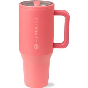 HydroJug Traveler - 40 oz Water Bottle with Handle & Flip Straw - Fits in Cup Holder, Leak Resistant Tumbler-Reusable Insulated Stainless Steel & Rubber Base - Gifts for Women & Men, Salmon
