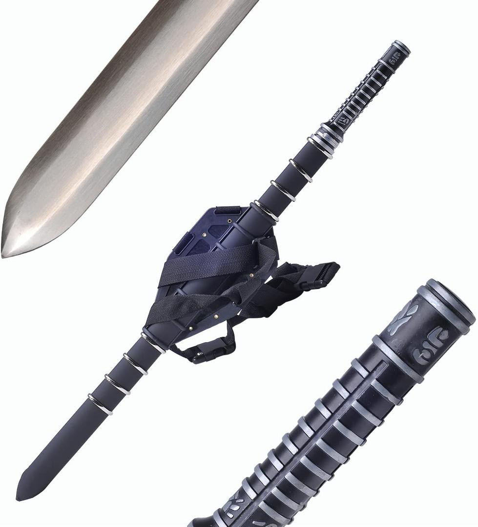 Full Tang Cosplay Blade, Back Sheath, Adjustable Harness, Unsharpened. For Cosplay & Halloween