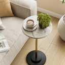 Round Side Table, Small Drink Table for Small Spaces, Modern Accent End Table with Metal Leg for Living Room, Bedroom, Corners, and Office (Marble)