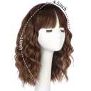Lativ Brown Highlight Wigs for Women Short Wavy Curly Bob Wig with Bangs Shoulder Length 14 Inches Synthetic Hair for Daily Party Use