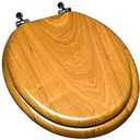 Bath Décor 5Q1R4-17CH Natural Wood Toilet Seat with Decorative Finish Wood and Metal Single Post Hinge, Round, Light Oak with Chrome