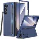 Maxdara for Samsung Z Fold 6 Case, with S Pen Slot & Tempered Glass Screen Protector & Hidden Kickstand, Support Wireless Charging Protective Phone Case for Samsung Galaxy Z Fold 6 5G, Blue