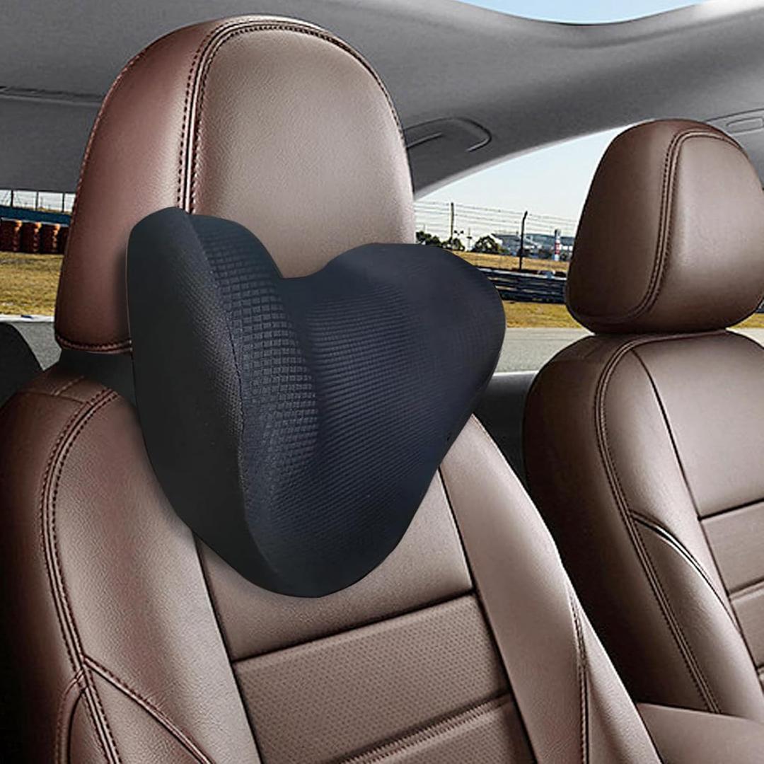 Super Soft Car Headrest Pillow, 100% Memory Foam Car Neck Pillow with Adjustable Strap & Breathable Removable Cover, Ergonomic Design - Travel Pillow Car Pillow for Neck/Back Pain Relief(Black, 1PC) (Model-one)