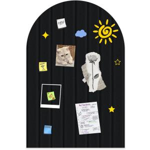 Foldable Bulletin Board 24x16 inches, 0.35" Thick Felt Wall Tiles, Large Cork Board with Adhesive Sticker, Round Edges Wall Panels for Office Bedroom Living Room, Decorative Board - Black