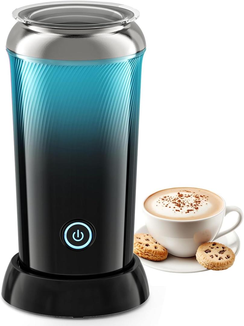 Maestri House Milk Frother, 3-in-1 Hot & Cold Mik Frothing Steamer, 8.12OZ/240ML Touch Control Foam Maker, Compact Space-saving Design for Latte, Cappuccino and Warm Milk (Black-blue Gradient)
