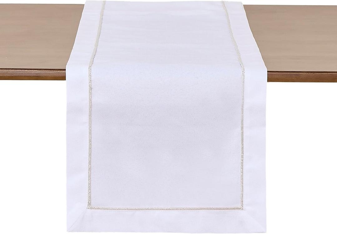 White&Golden Table Runner 36 Inches Long, Table Linen Dresser Scarf for Kitchen Dining Coffee Table Parties Wedding Home Decor (White, 14 x 36)