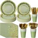 175pcs Sage Green Paper Plates and Napkins Set, Disposable Sage Green and Gold Polka Dot Party Plates Cups For Baby Shower Birthday Wedding Party Supplies and Decorations, Serve 25