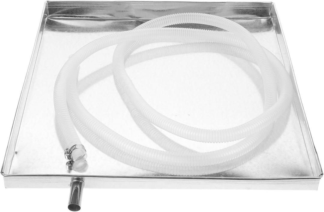 Totority Air Conditioner Drain Pan 16 Inch Stainless Steel Drip Tray with Drain Hose | Universal Condensate Collection for Indoor/Outdoor Ac Units | Leak Protection Solution