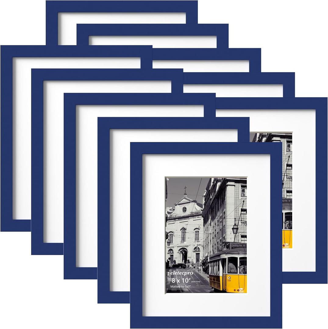 eletecpro 16x20 Picture Frames Set of 5, Gallery Wall Frames Display 11x14 Photo with Mat or 16x20 without Mat, Picture Frame Collage Wall Decor for Wall Mounting, Blue
