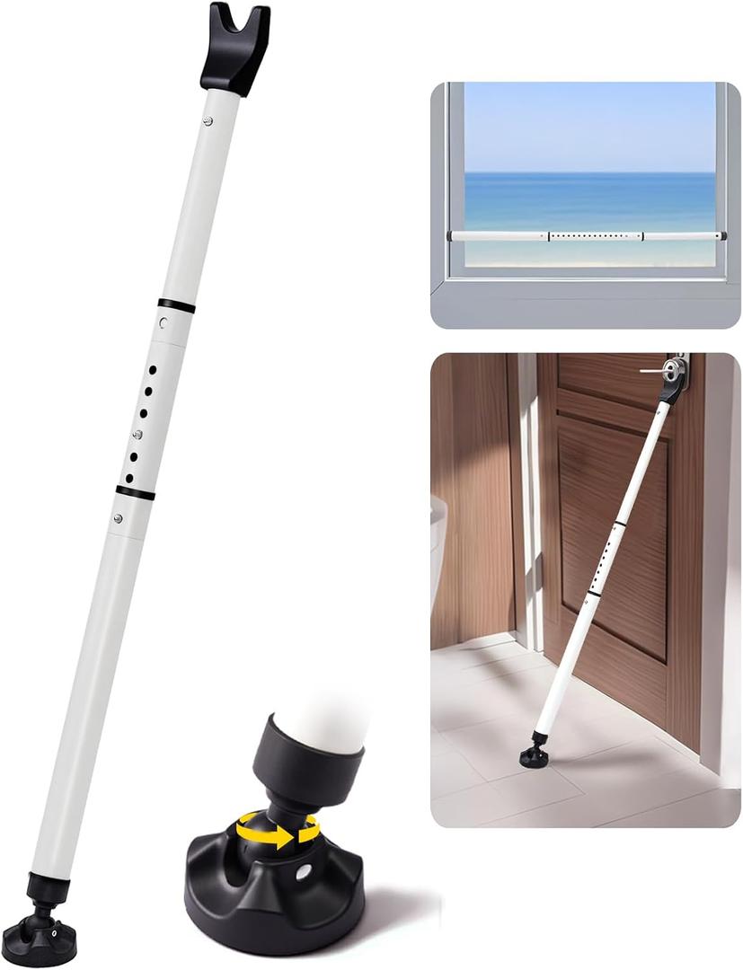 Heavy Duty Sliding Door Security Bar, Adjustable 23"-47" Security Window Stopper Jammer for Home & Travel, Door Lock Stick Bar with Anti-Slip 360 Base Fits All Floors, Hotel/Apartment Safety Device