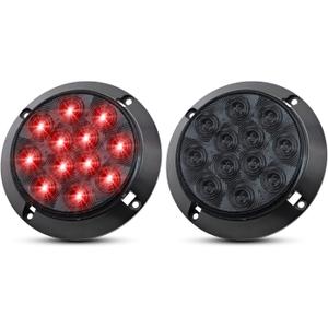 Meerkatt (Pack of 2) 4 Inch Smoked Lens Red LED Round Clearance Tail Lights Sealed Surface Mount Trailer Truck Tractor Pickup Car 12V DC GK12