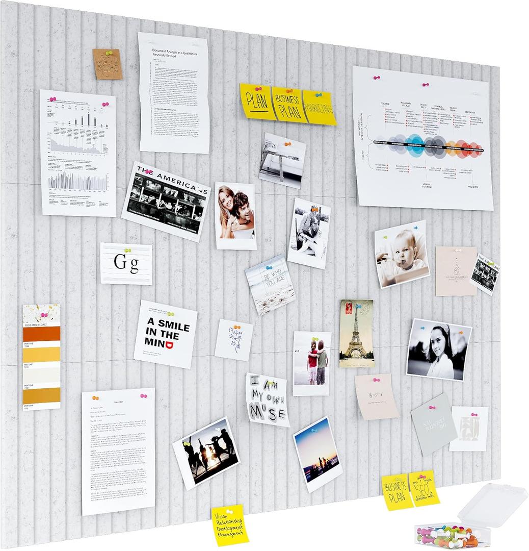 Felt Bulletin Board 48" x 36" Large Cork Board for Wall Push Pin Board for Office 12 Pack DIY Photo Picture Decorative Panels Squares Wall Tiles for Home, Light Grey