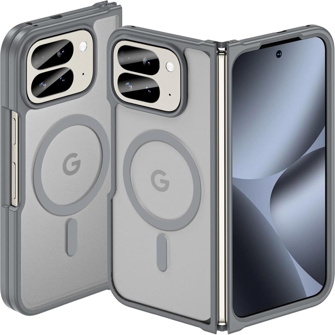 Magnetic Case for Google Pixel 10 Pro Fold, Pixel Fold Case for MagSafe Compatible Wireless Charging, Skin-Friendly & Smooth Touch, Military-grade Shockproof & Drop-proof Cover, Slim, Green (Gray)
