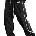 Verdusa Men's Track Pants Straight Leg Acitve Streetwear Elastic Waist Parachute Pants with Pockets S
