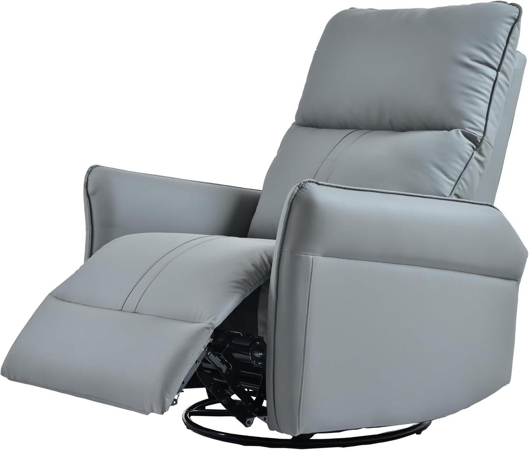 KEIKI 270 Degree Power Swivel PU Leather Power Recliner Chair, Nursery Recliners, Home Theater Recliner Chair, Rocking Chair Electric Glider Reclining Sofa with USB Ports, Blue Gray, 2' 3.5" W x 2' 7.35" D x 3' 7.61" H