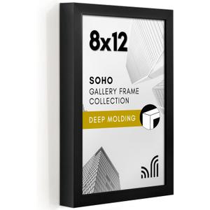Americanflat 8x12 Picture Frame with Shatter-Resistant Glass - Soho Collection - Gallery Style Deep Molding Picture Frames for Tabletop and Wall Display - Black