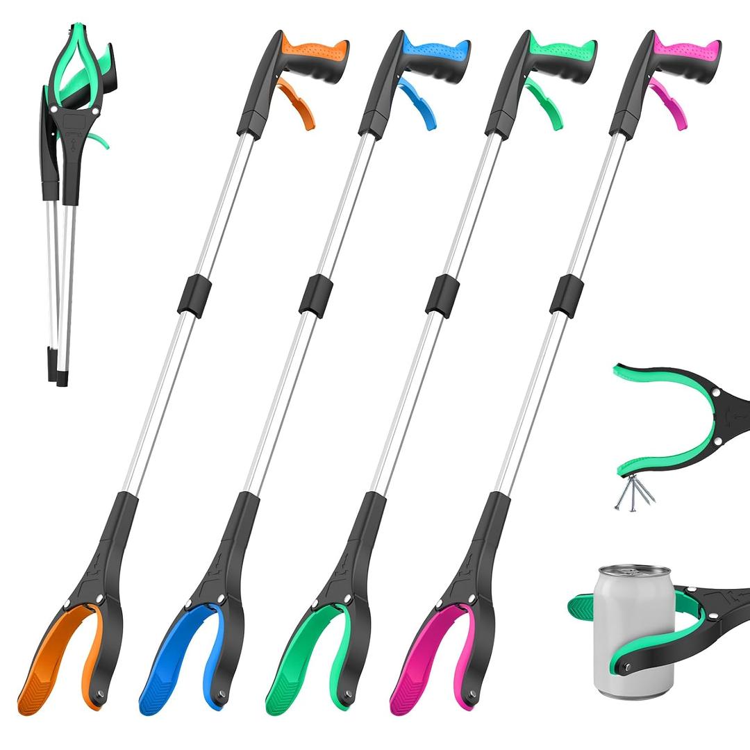 Trash Grabber Tool 4 Pack, 32 Inch Heavy Duty Litter Picker Upper with 360 Degree Rotating Jaw and Magnetic Tip, Color-Coded Set for Outdoor Cleanup Events, Volunteer Groups and Property Maintenance